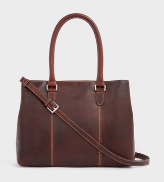 The Madden Leather Shoulder Workbag in cognac | OSPREY LONDON