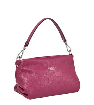 The Carina Shrug Italian Leather Handbag in raspberry | OSPREY LONDON
