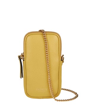 The Mini Electra Italian Leather Phone Pouch in celery yellow | OSPREY LONDON