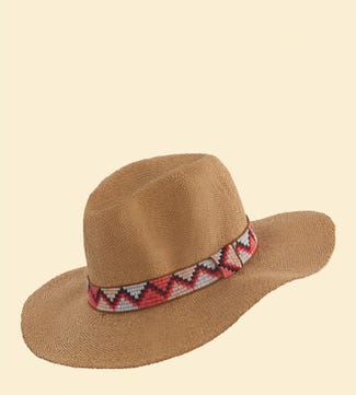Woven Summer Hat in natural and coral | OSPREY LONDON